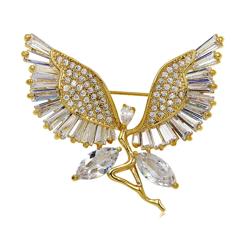 

baiduqiandu Brand Cubic Zircona Angel Wing Fairy CZ Brooch Pins for Women in Gold Color or Silver Color