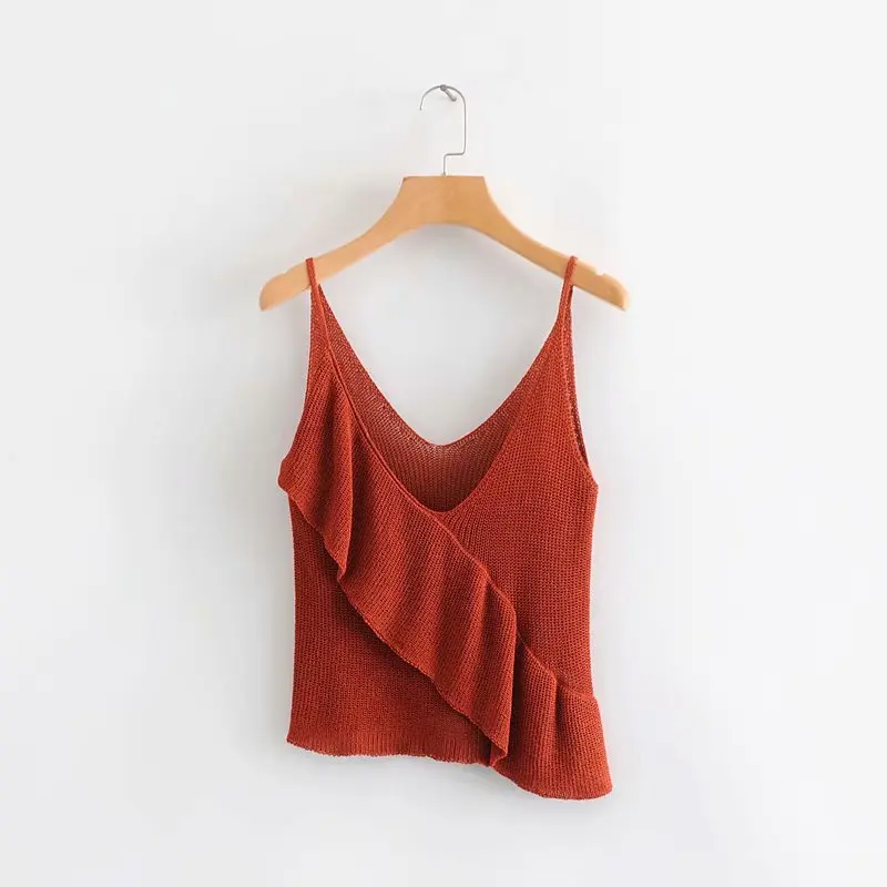 

Fashion women TL38-7111 European and American Fashion Lotus Leaf-edge Knitted Suspension Garment