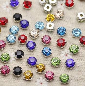 

200pcs 3.8mm Colorful Mix color Silver Base Sew On Stone With Claws Plated Setting Chatons Crystal Glass Stones Dress Decoration