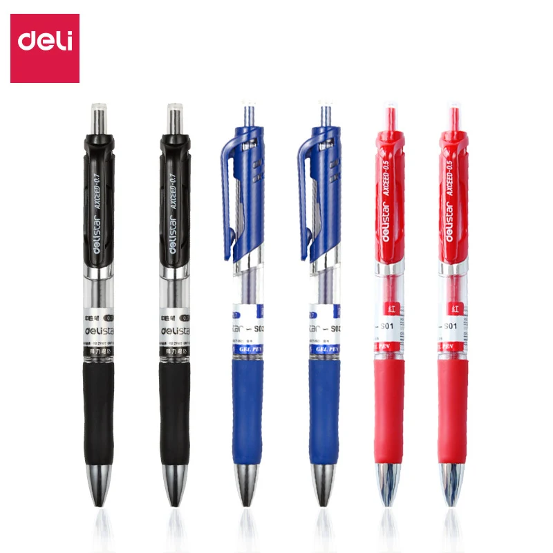 

Deli 12pcs Retractable Gel Pen Student Stationery 0.5mm Blue Black Red Ink Writing Tools Office School Supplies