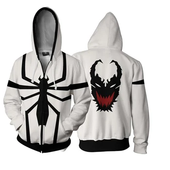 

Fashion Movie Black White Spider Hoodies Cosplay Costumes 3D Printing Zipper Hooded Jacket Sweatshirts Men Boys Tops