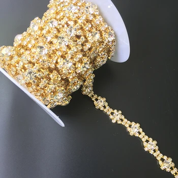 

5Yards Crystal Rhinestone Gold Silver Rose Gold Chain Popular Stone Crystals Trimming Dress Garment Decoration