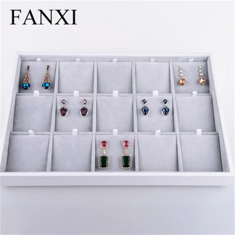 FANXI Роскошные серебристо серые ювелирные изделия Дисплей лоток серьги кольцо