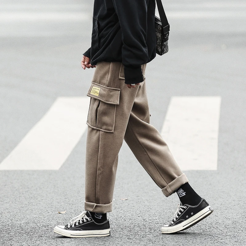 Мужские Новый стиль брюки шерстяные смеси кашемира спортивные зимние теплые прямые модные повседневные штаны в Корейском стиле 2 Цвета