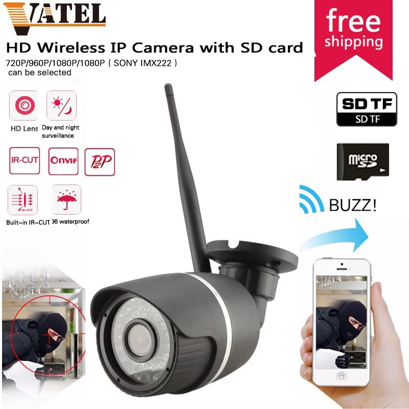 64GB SD Card Wireless Wifi IP Camera outdoor 720p/Sony322 Weatherproof H.264 Bullet Camera Network Security Camera Night Vision