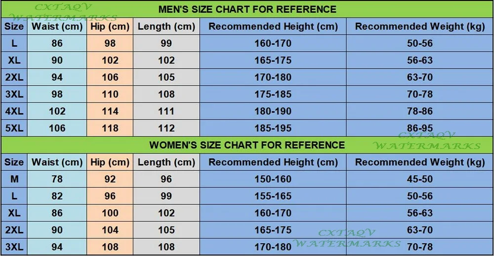 Size Chart - Hiking Pants