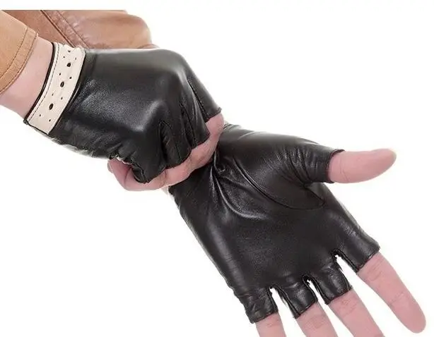 women black Женские перчатки из овечьей кожи, женские мягкие кожаные перчатки для вождения, модные перчатки без пальцев - Цвет: women black