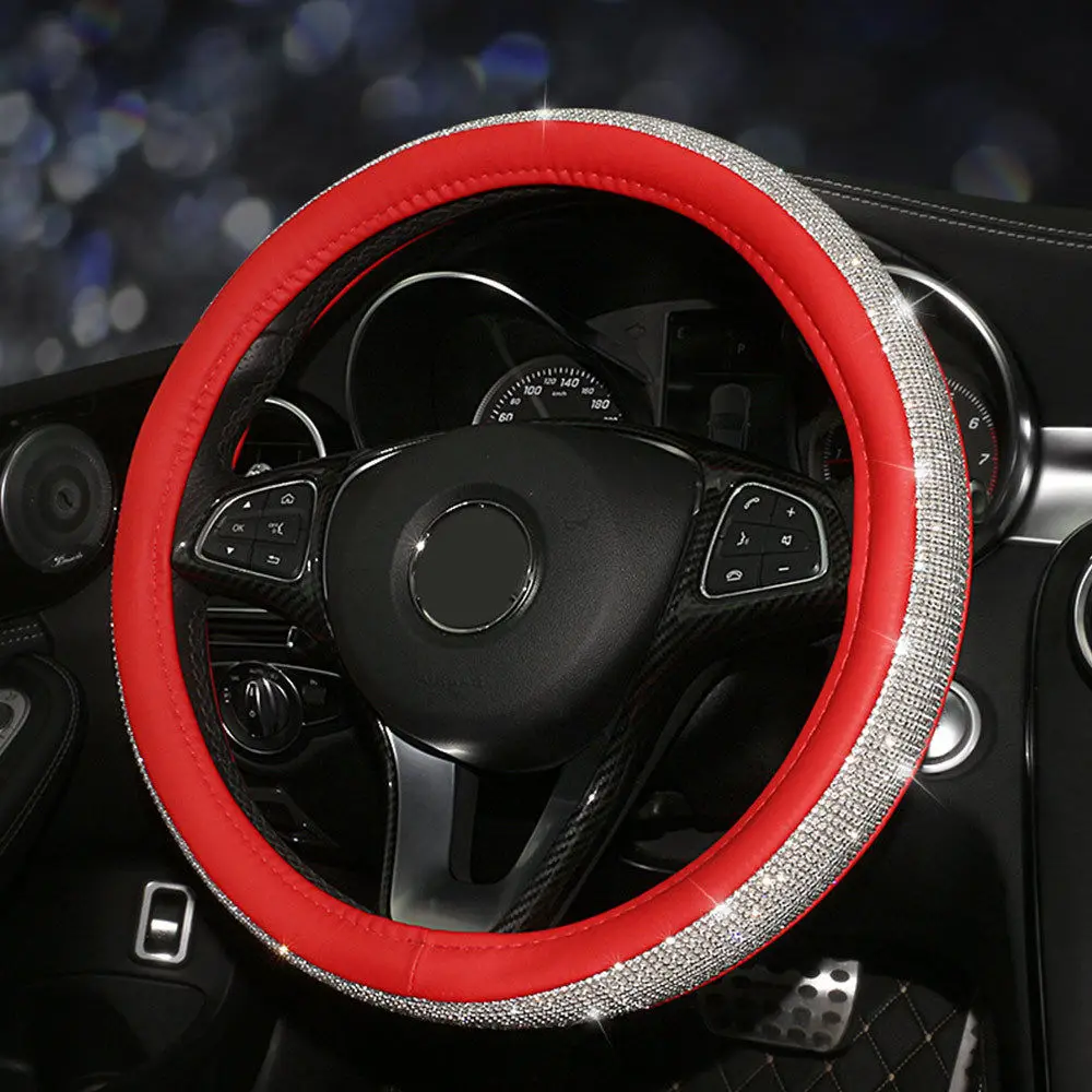 FLY5D 38 CM Luxury Crystal Diamond Car Steering Wheel Cover PU Leather Steering Covers Auto Accessories Case Car Styling FLY5D 38 CM Luxury Crystal Diamond Car Steering Wheel Cover PU Leather Steering Covers Auto Accessories Case Car Styling