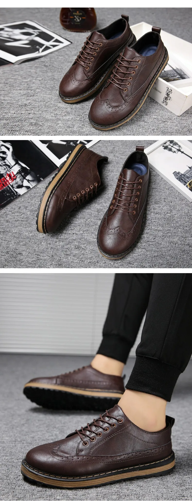 Black Gray Brown Men's Leather Dress Shoes Business Casual Comfort Men's Office Lace Men Oxford Shoes XL 39-44 (21)