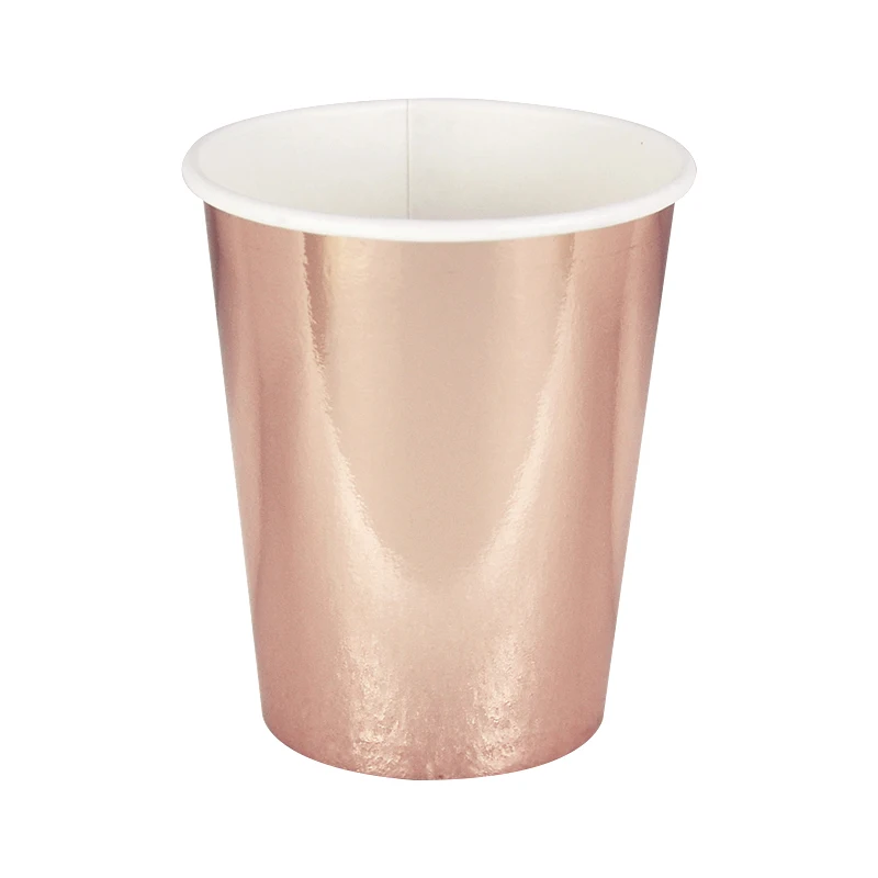 

10pc Disposable paper cups Hot stampingWedding Birthday party tableware Rose Golden aluminum film