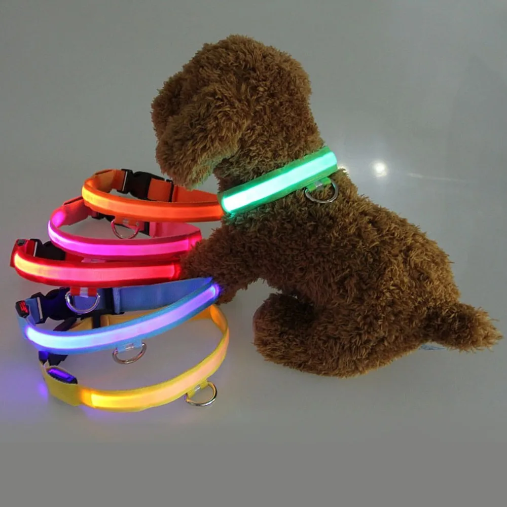 

1pc Hot Night Safety Pet Collar For Light Up Nylon Solid LED Dog Collar Glow Necklace Pet Cat Dog Glow LED Collar