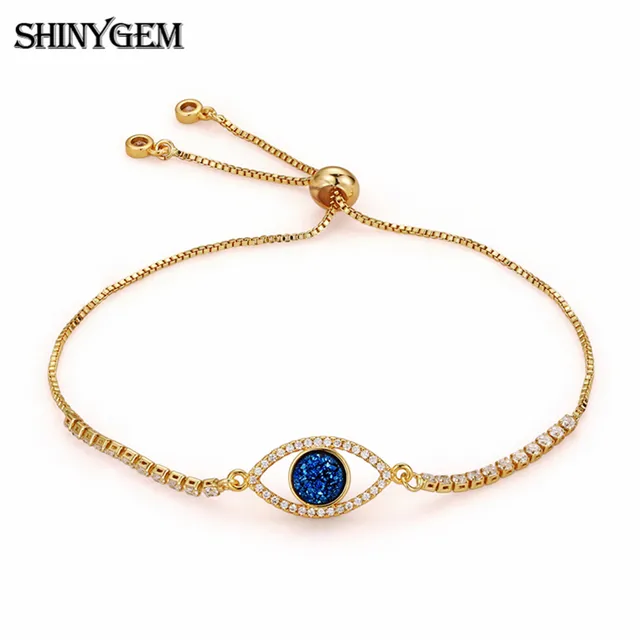 Shinygem Evil Eye Crystal Bracelets Delicate Inlaid Zircon 24k Gold Shinygem Evil Eye Crystal Bracelets Delicate Inlaid Zircon 24k Gold Plating Charm Adjule Chain