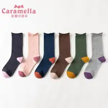 Caramella 6 пар/лот Для женщин носки уличная корейский стиль для девочек, длинные носки из хлопка модные женские носки впитывают пот