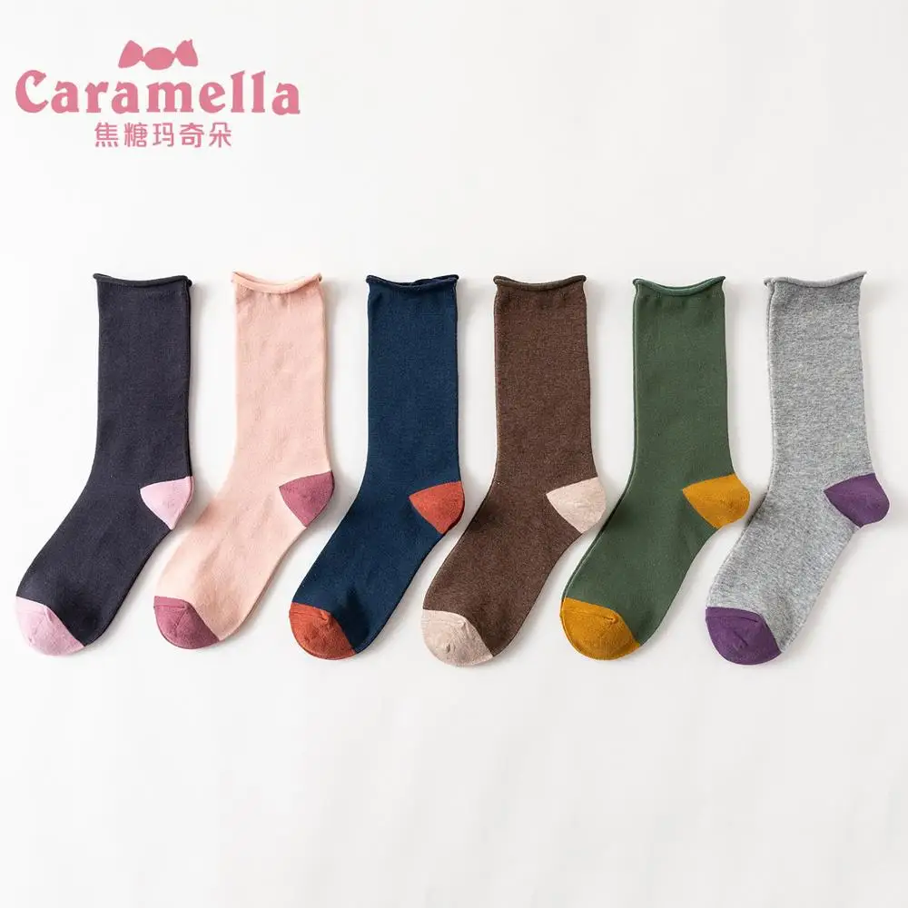 

Caramella 2019 6Pairs/Lot New Women Socks Streetwear Korean Style Girls Long Socks Cotton Fashion chaussette femme Sweat Absorb