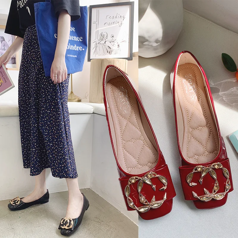 

Women Basic Flat Shoes Square Toe Platform Basic Casual PU Leather Summer Slip On Ladies Dress Weeding High Quality Shos