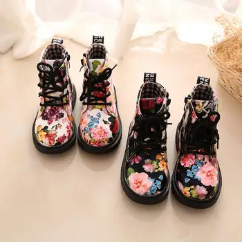 

Winter Children Girls Boots Elegant Floral Flower Print Cute Kids Baby Martin Shoes Warm Comfortable Plush Snow Boots For Girl