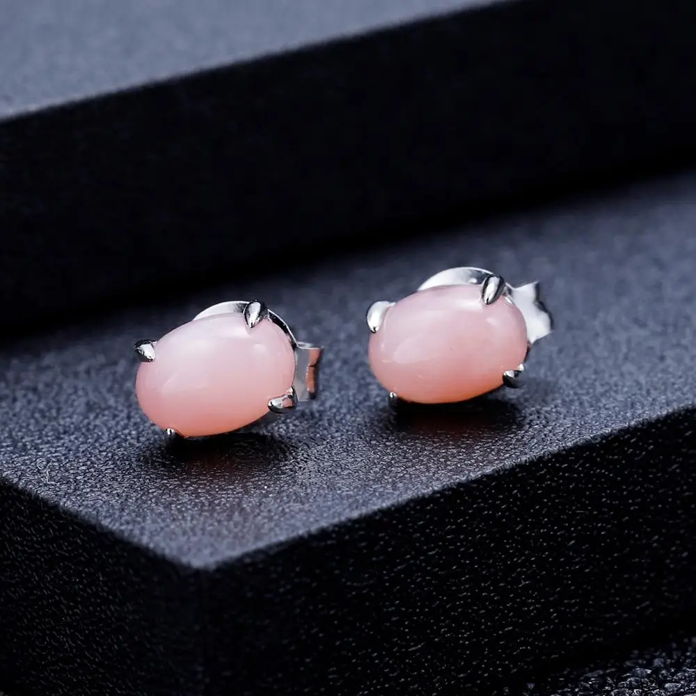 Серьги гвоздики женские из серебра 925 пробы с натуральным розовым