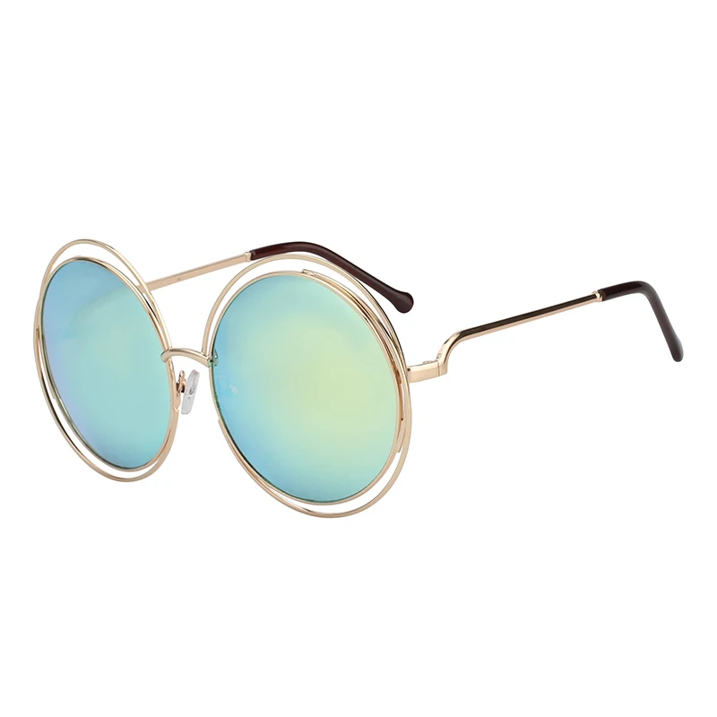 Высококачественный элегантный круглый проволочный каркас солнцезащитные очки Для женщин градиентные очки оттенки негабаритных очки - Цвет линз: Gold w gold mirror