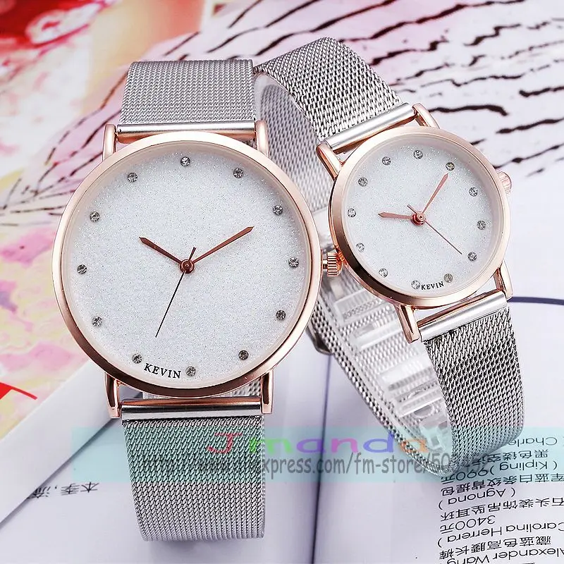 

100pcs/lot new kevin mesh belt couple watch rose gold case excellent top quality wrap quartz casual watch for lover's wholesale