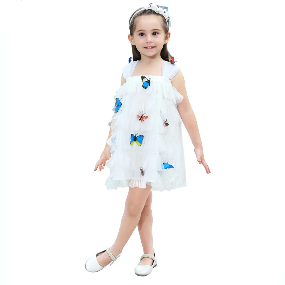 Baby Girls Butterfly Appliques Dress Summer Kids Wedding Party Princess ...