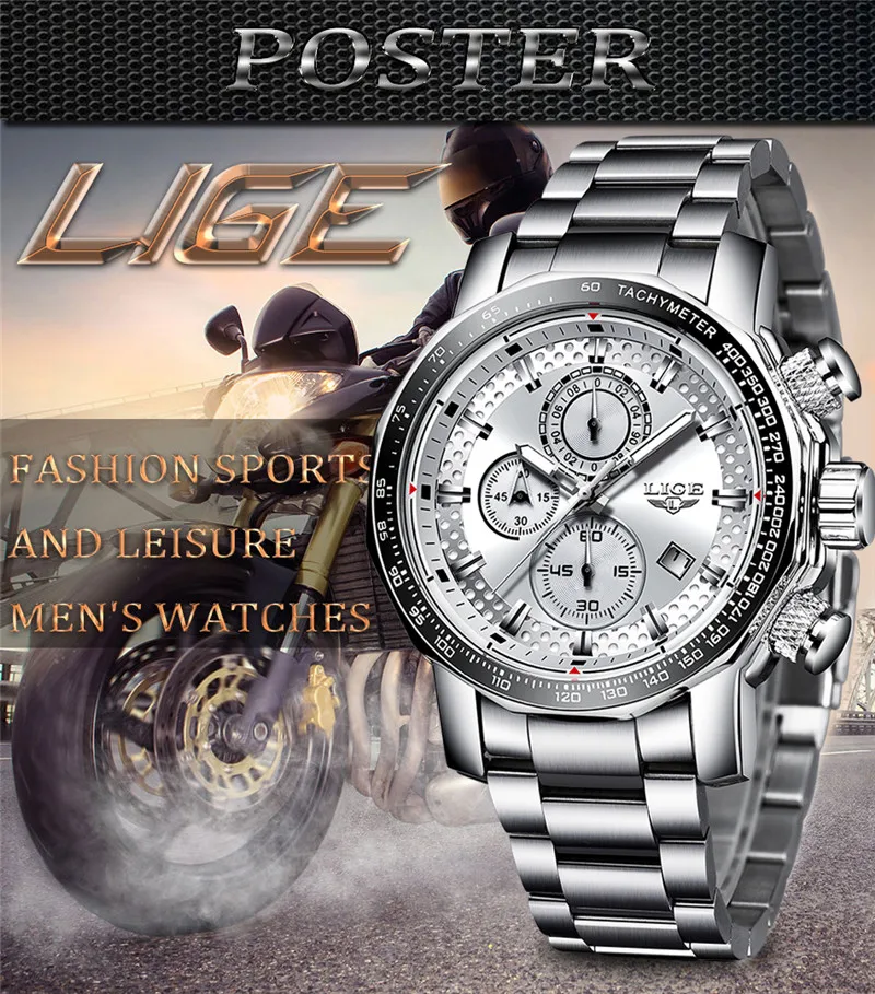 Relogio Masculino 2019 New LIGE Mens Watches Top Brand Luxury Sport Quartz All Steel Male Clock Military Waterproof Chronograph