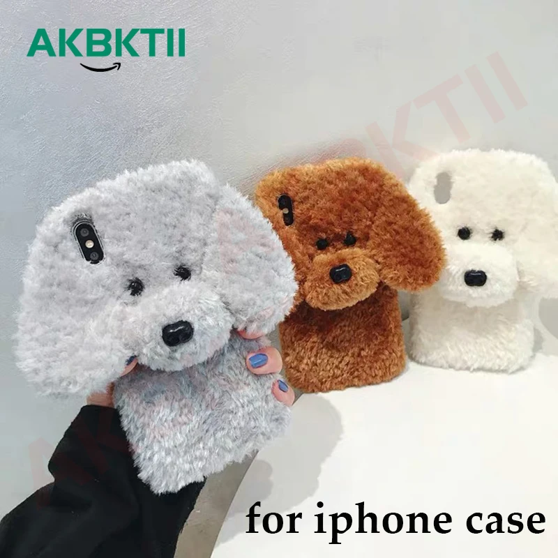 AKBKTII для iPhone 7 plus чехол с милой плюшевой собачкой XS Max 6s 8 XR мягкая задняя крышка из