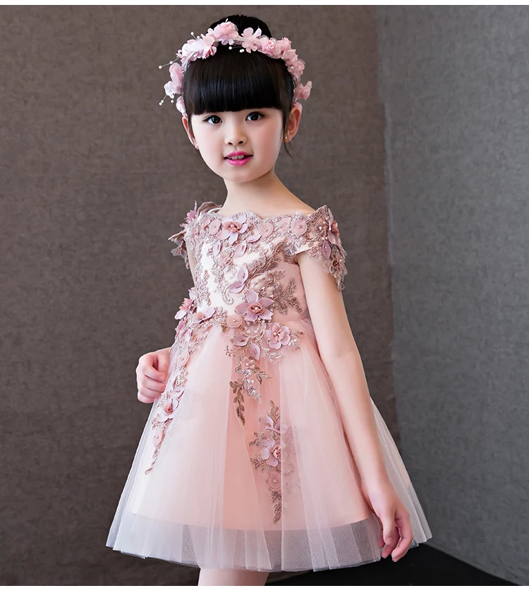 Новые Вечерние Пышное Платье для принцессы высокого качества с цветочным рисунком для девочек, платья для причастия из органзы с открытыми плечами для маленьких девочек