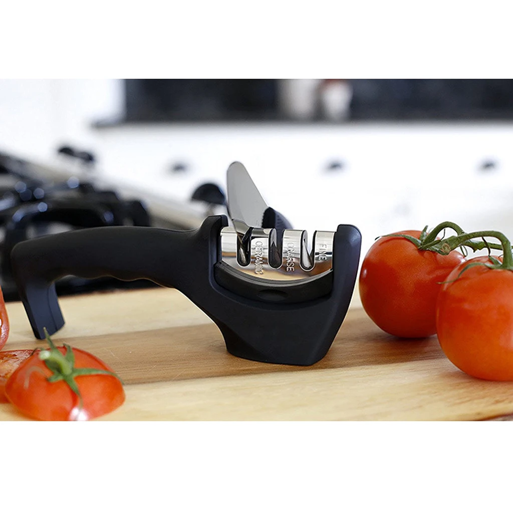 Durable Edge Grip Black Diamond Kitchen Chef 3-Stage Knife Sharpener