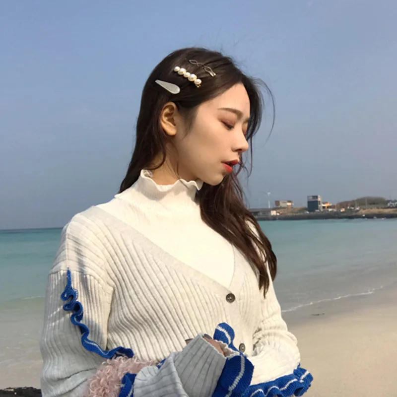 

3PCS/Set Retro Pearl Hair Clip Korea Simple Bangs Hairpins Hollow Oval Round Drop Geometric Hair Accessories for Women Headwear