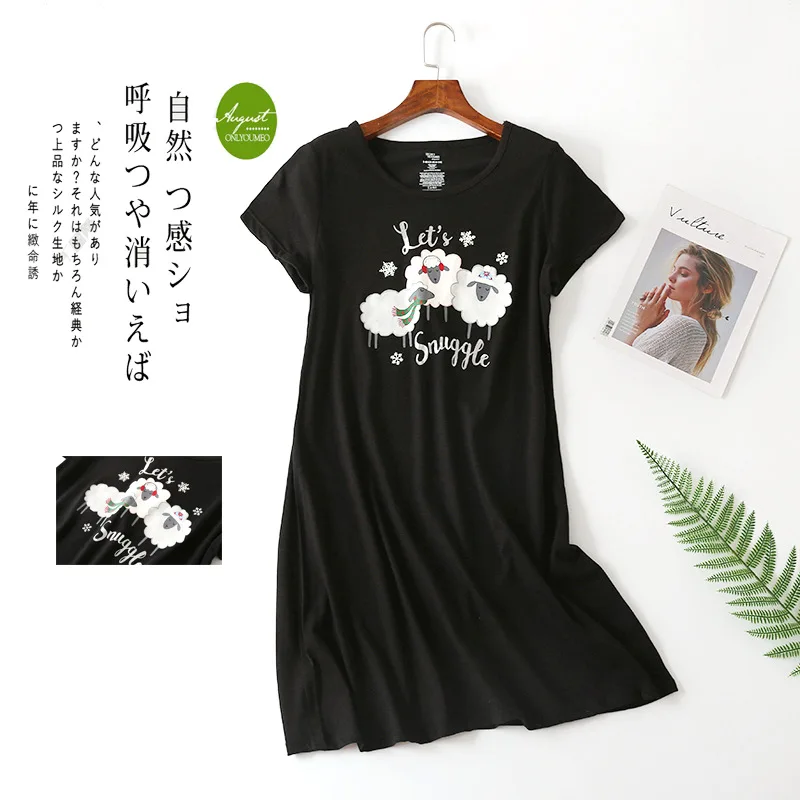 Summer High Quality 3xl Sleepshirt Women Cartoon Nightgown Soft Cotton Nightdress Female Short Sleeve O-neck Sleeping Dress images - 6