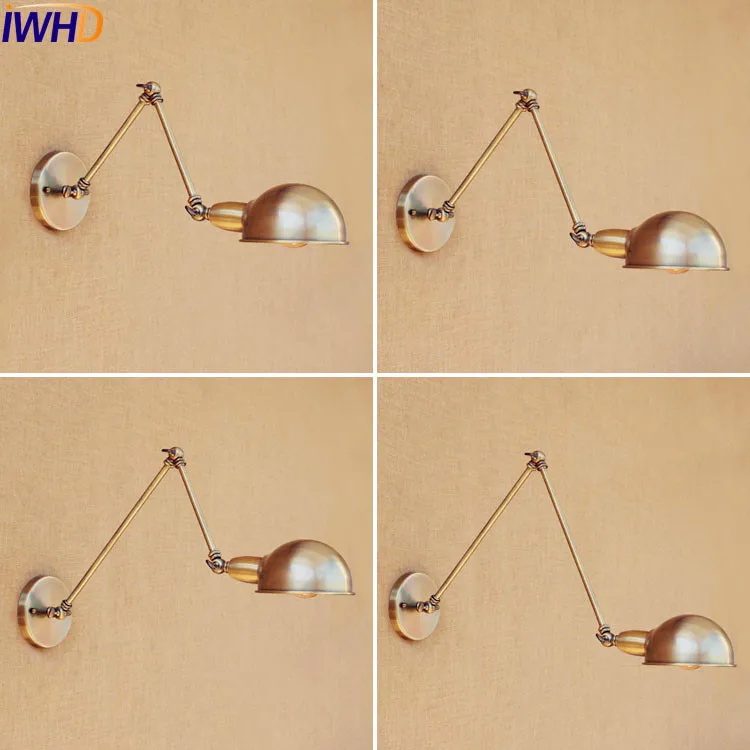 

IWHD Copper Rustic Retro Vintage Wall Lights Fixtures Swing Long Arm Wall Lamp Style Loft Industrial Stair Light Appliques Pared