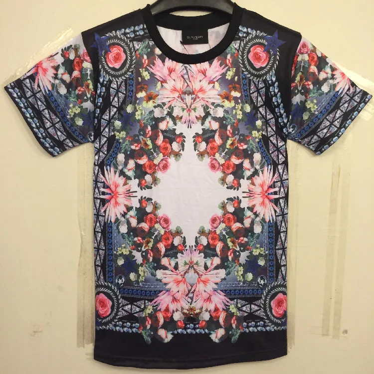 New 2014 Women/Men 3D Printed T-shirts Fashion Short Sleeve Cotton Tees Galaxy Tops Floral/Flower T Shirts Plus Size XL | Мужская одежда