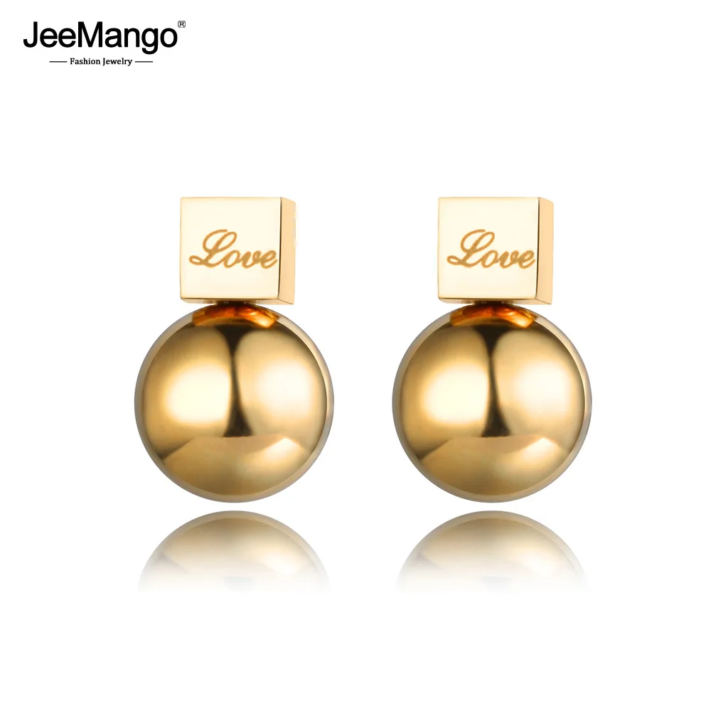 

JeeMango Trendy Round Ball & Square Geometric Earrings Stainless Steel Gold Color Love Stud Earrings Jewelry For Women JE19024