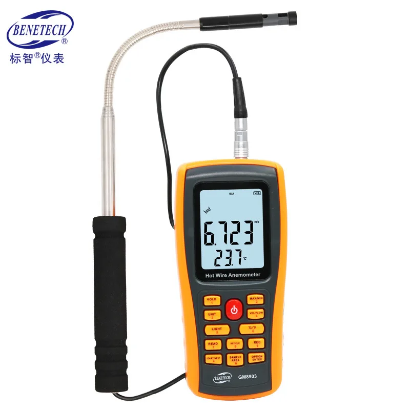 

GM8903 Anemometer Wind Speed Gauge Hot Wire Digital Anemometer 0~30ms Air Temperature Meter 0~45C Wind Speed Flow Tester Measure