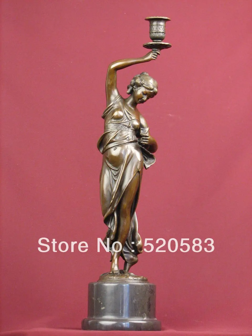 

free BRONZE CANDLE HOLDER SCULPTURE CLASSIC STATUE ON MARBLE BASE fast