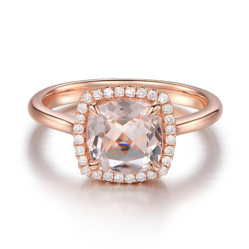 1.8ct Simulated Morganite Simulated Diamond Princess Cut 925 Sterling Silver Engagement Rose Gold Plated Fine Jewelry For Women