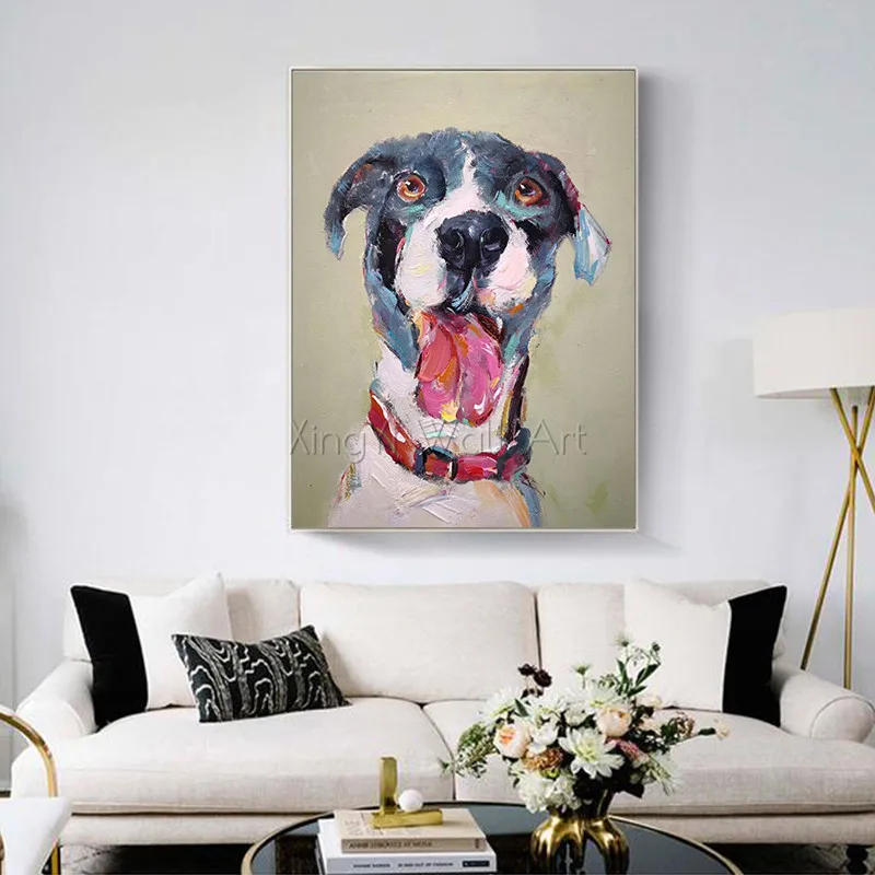 

Pop art Animal canvas painting wall art picture for living room home wall decor acrylic thick texture Abstract dogs quadro decor