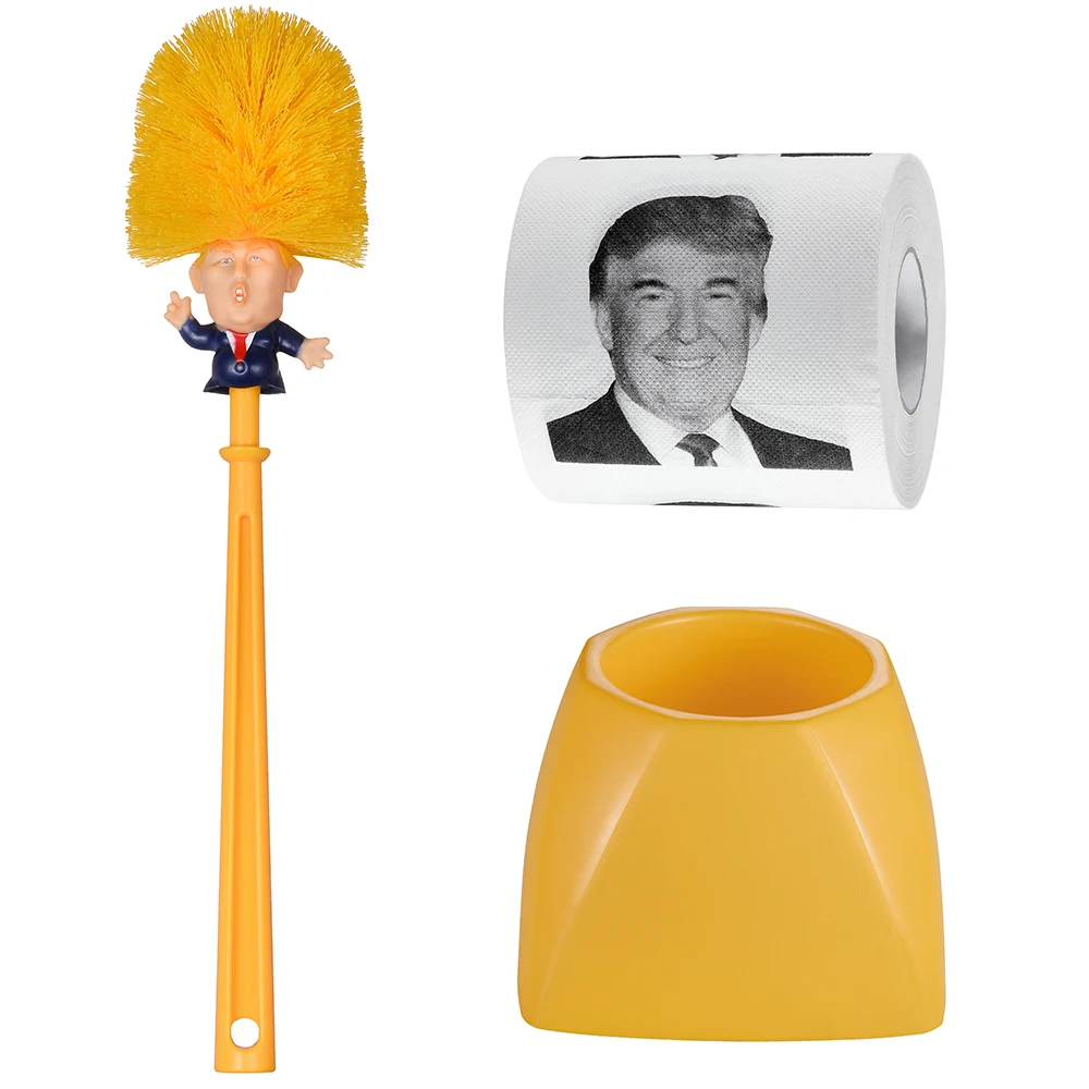 

Wholesale Cheap Easy Clean WC Donald Trump Paper Toilet Bowl Brush Trump Toilet Brush With Paper Set For Gag Gift
