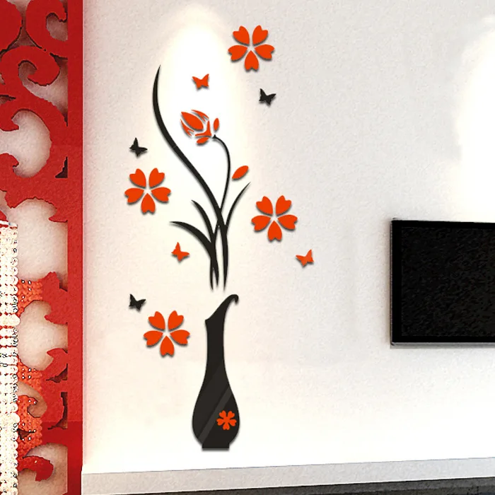 Завод ваза, Цветочное дерево бабочка 3D DIY настенные наклейки на стены дома Декор обои гостиных Кухня спальня украшения