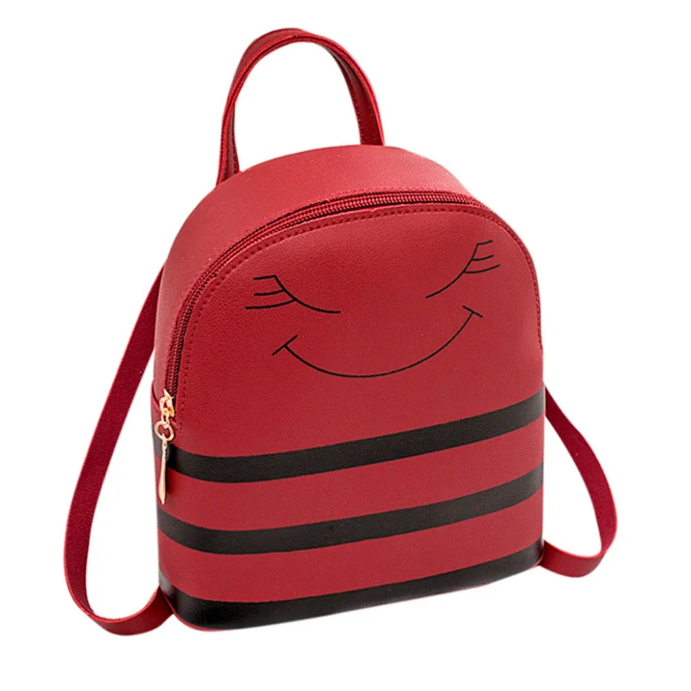 Girl Smiley Headphone Hole Backpack Slung Shoulder Bags Mobile Phone