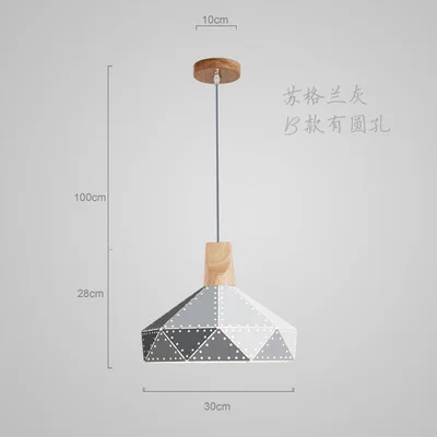 Новинка, 3d Led подвесные светильники, Алмазный металлический Скандинавский современный деревянный металлический светильник, мультяшный креативный подвесной светильник, украшение дома, столовая - Цвет корпуса: B gray with hole
