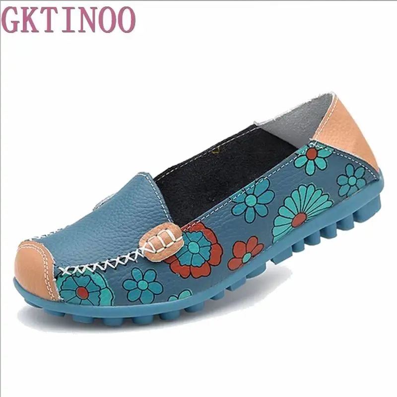 

2017 Fashion Genuine Leather Women Flats Floral Print Patchwork Single Shoes For Woman Slip-on Mother Shoes sapatos femininos