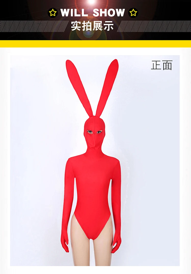 Sexy Dance Bunny Girl Red Bodysuit Costume Night Club Cosplay Clothing Fancy High Ears Rabbit Role Playing Uniform for Women