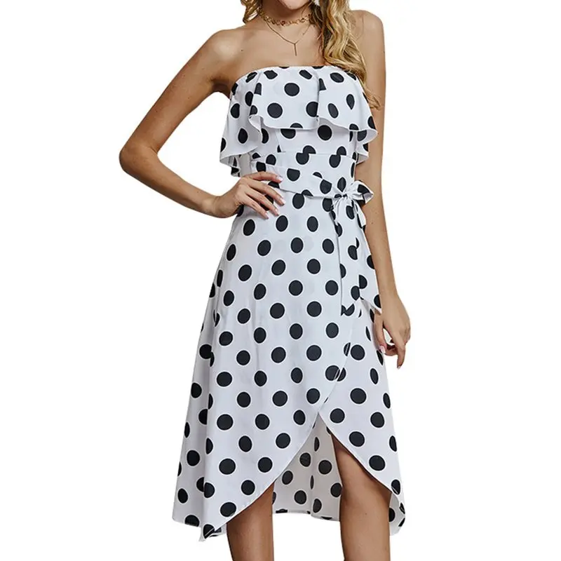 

Summer Travel Beach Vintage Sweet Sexy Boho Women Dresses Casual Big Size Strapless Split Ruffles Party Elegant Retro Dress