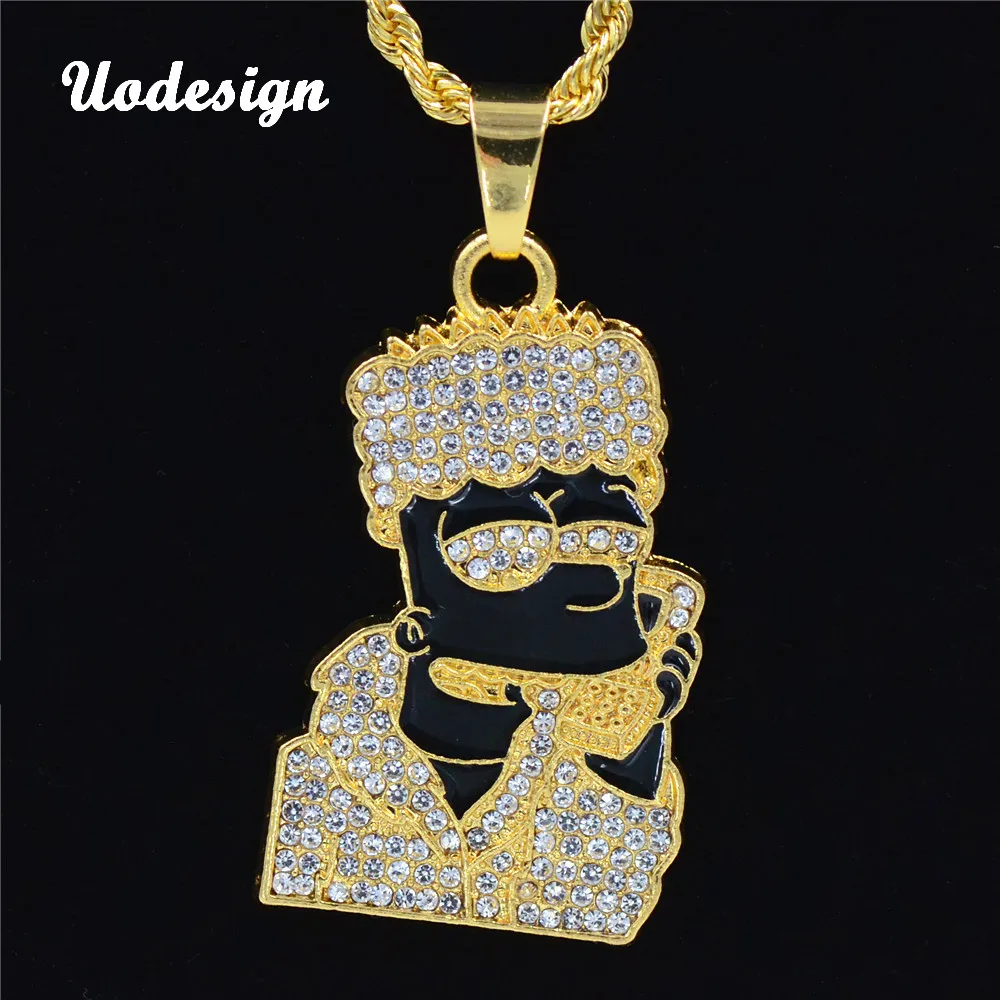 

Uodesign Hip Hop Iced Out Choker Oil Crystal Rhinestone Cartoon Head Figure Pendent Necklace Present Bling Rapper Men Jewelry