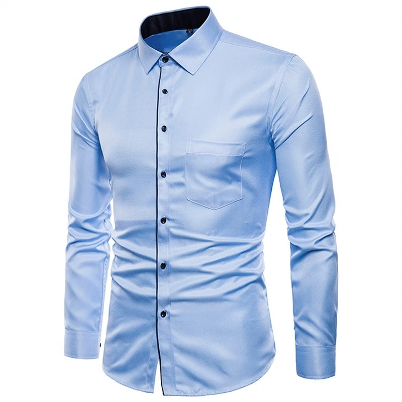 

Casual Shirts Men 2019 Fashion Solid color Long Sleeve Dress Shirt Slim Soft Daily Business Social Camisas Plus Size 5XL