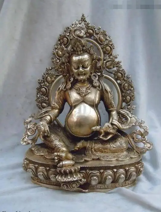 13&quot China Tibet silver Sculpture fine Buddhism dragon VAISHRAVANA buddha statue | Дом и сад