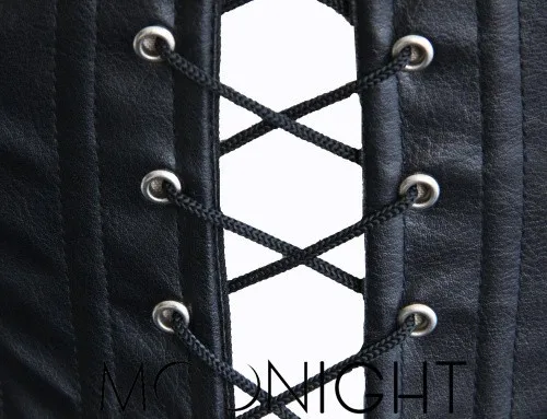 MOONIGHT Faux Leather Corselets Sexy Women Strapless Black Overbust Corset Bustier Top Women Shaper Sexy Lingerie