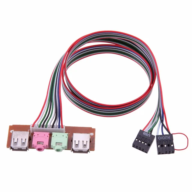 USB Audio Port Mic Earphone Cable for PC Computer Chassis Case Front Panel with 2 USB Ports and Mic Earphone Audio Jacks