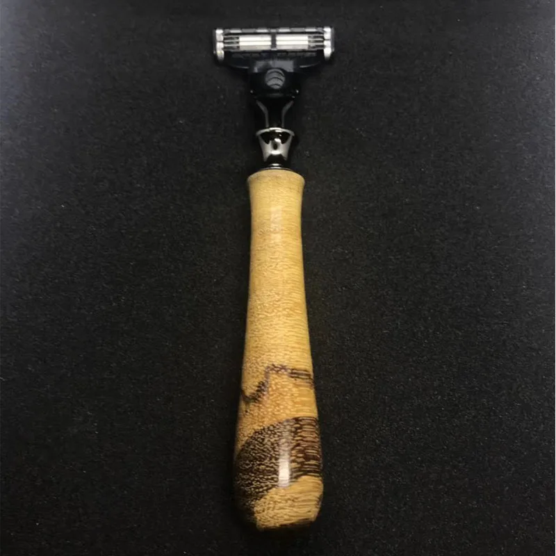 

Male Safety Shaving Razor Shave Beard Razors For Men Refills Mach 3 Blade Knife Natural Wood Handle